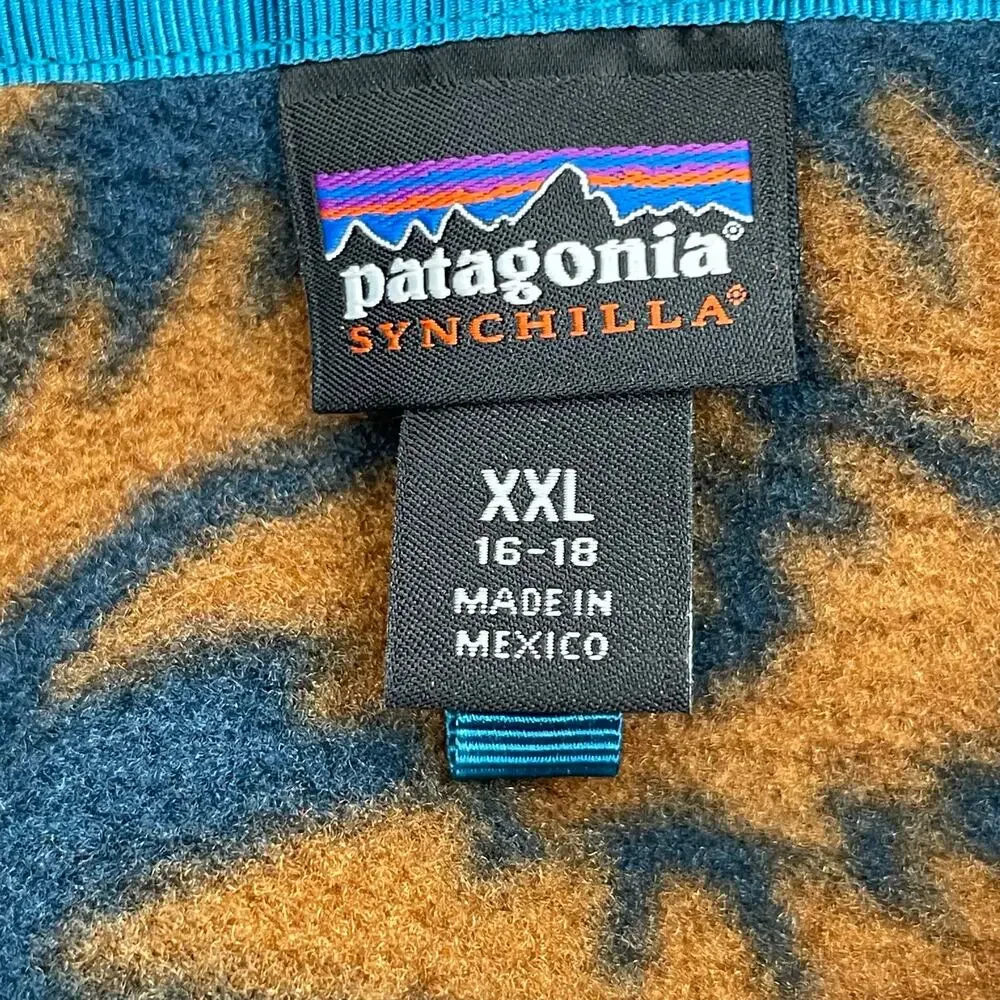 Patagonia Synchilla Pullover Fleece Geometric Orange Blue Aztec Print Youth XXL
